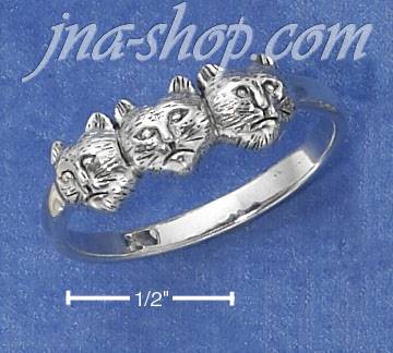 Sterling Silver ANTIQUED TRIPLE CAT HEAD RING (NICKEL FREE) - Click Image to Close