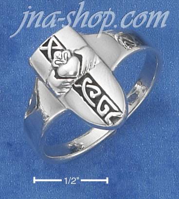 Sterling Silver UNISEX CLADDAGH SHIELD RING W/ CELTIC KNOTS (NI - Click Image to Close