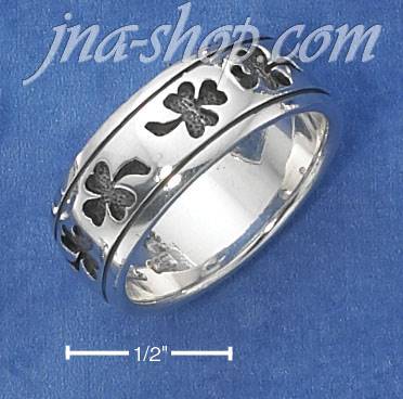Sterling Silver UNISEX ANTIQUED SHAMROCK BAND (NICKEL FREE) - Click Image to Close