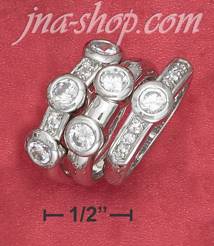Sterling Silver RHODIUM PLATED SINGLE DOUBLE & TRIPLE CZ 3 RING - Click Image to Close
