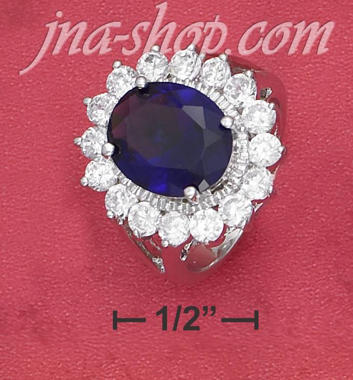 Sterling Silver RHODIUM PLATED 10X12MM OVAL SYNTHETIC SAPPHIRE W - Click Image to Close