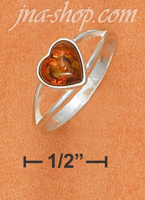 Sterling Silver HONEY AMBER HEART RING - Click Image to Close