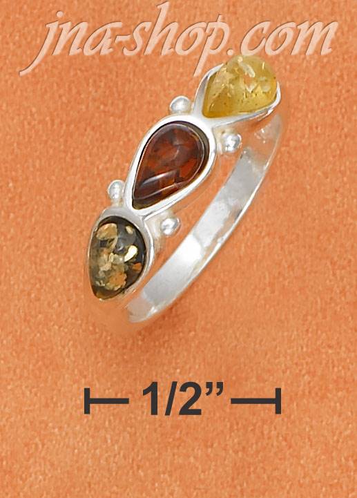 Sterling Silver MULTICOLOR AMBER TEARDROPS RING - Click Image to Close