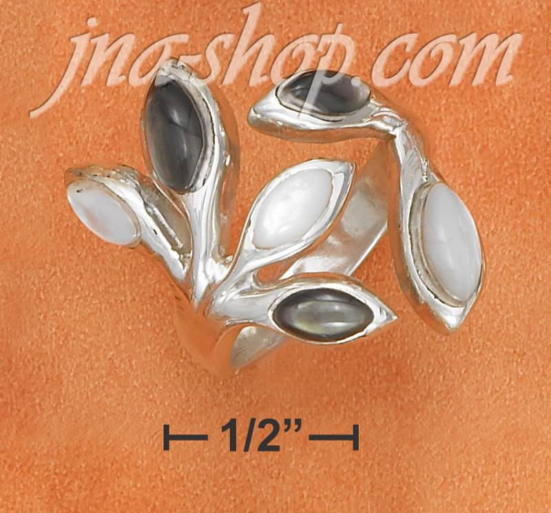 Sterling Silver GRAY SHELL & MOTHER OF PEARL OPEN BRANCH RING - Click Image to Close