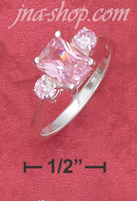 Sterling Silver 5X8 RECTANGULAR PINK CZ W/ 3MM PINK CZ ON SIDES - Click Image to Close