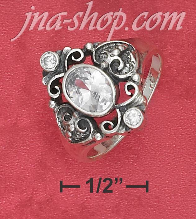 Sterling Silver 7X9 CZ W/ FANCY FILIGREE DESIGN & 2MM ROUND CZ'S - Click Image to Close