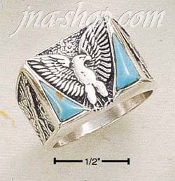 Sterling Silver MEN'S EAGLE W/ DOUBLE TRIANGLE TURQUOISE & SQUAR - Click Image to Close