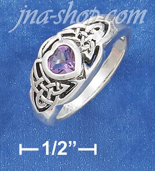 Sterling Silver 5MM AMETHYST HEART RING WITH CELTIC KNOTS ON EAC - Click Image to Close