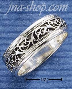 Sterling Silver 6MM ANTIQUED FEATHERED DESIGN BAND W/ HP EDGE SI - Click Image to Close