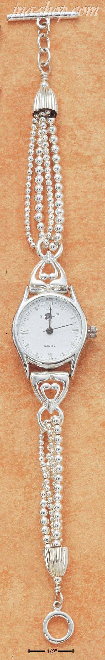 Sterling Silver TRIPLE BEAD CHAIN WATCH W/ TOGGLE - Click Image to Close