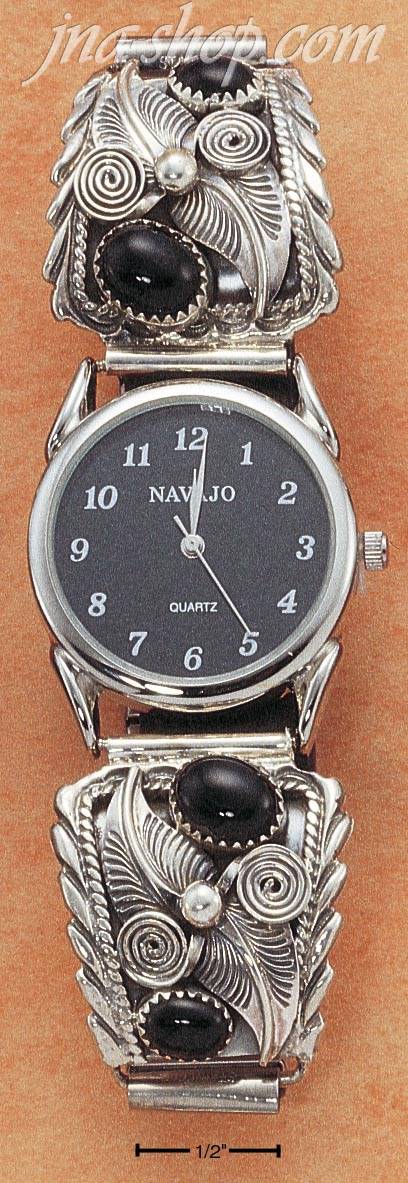 Sterling Silver MENS ONYX WATCH WITH BLACK FACE - Click Image to Close