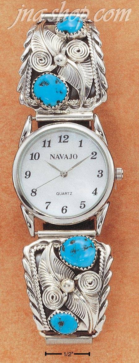 Sterling Silver MENS TURQUOISE NUGGET WATCH - Click Image to Close