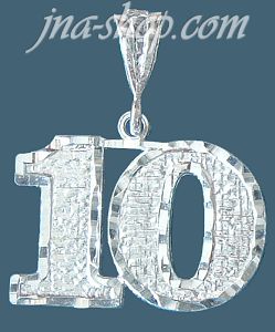 Sterling Silver Dia-cut Number 10 Charm Pendant