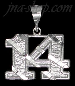 Sterling Silver Dia-cut Number 14 Charm Pendant