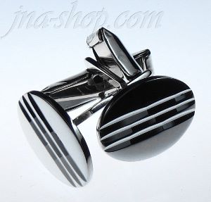 Sterling Silver Oval Cufflinks w/3 Diamond-cut Lines