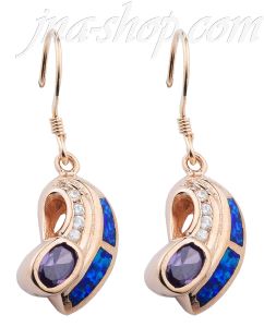 Sterling Silver w/Gold Overlay Opal Inlay Earrings Amethyst CZ on French Wire