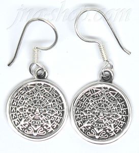 Sterling Silver Aztec Sun Calendar Earrings 17mm