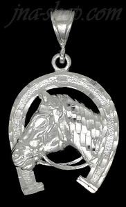 Sterling Silver Diamond-cut Horse Head Horseshoe Pendant