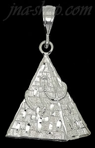 Sterling Silver Diamond-Cut Egyptian Pyramid w/Cobra & Ankh Charm Pendant