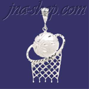 Sterling Silver DC Big Basketball & Net Charm Pendant