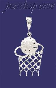 Sterling Silver DC Big Basketball & Net Charm Pendant