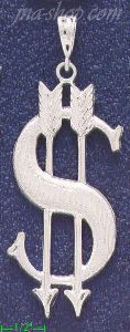 Sterling Silver DC Very Big Dollar Money Sign w/Arrows Charm Pen