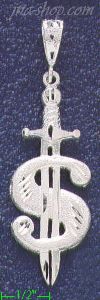 Sterling Silver DC Big Dollar Money Sign w/Sword Charm Pendant