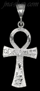 Sterling Silver Diamond-Cut Ankh Ansate Cross w/Egyptian Hieroglyphs Pendant