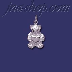 Sterling Silver Plush Bear w/Heart Animal Charm Pendant