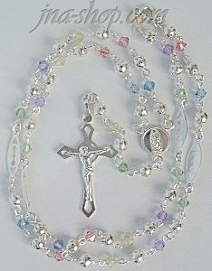 Sterling Silver 22" Crucifix & Virgin Mary Multi-colored CZ Rosa