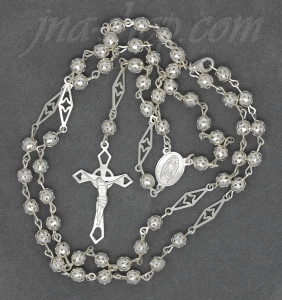 Sterling Silver 24" Crucifix & Virgin Mary Rosary 5mm Beads