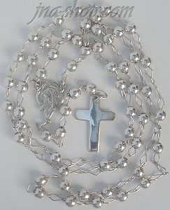 Sterling Silver 34" Plain Cross & Virgin Mary Rosary 6mm Beads