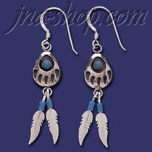 Sterling Silver Feathers Genuine American Indian Turquoise Earri