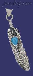 Sterling Silver Feather Genuine American Indian Turquoise Charm