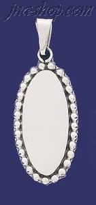 Sterling Silver Oval w/Beads Engravable Charm Pendant