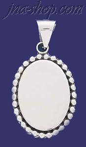 Sterling Silver Oval w/Beads Engravable Charm Pendant