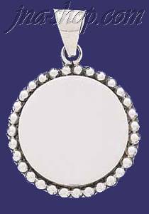 Sterling Silver Circle w/Beads Engravable Charm Pendant