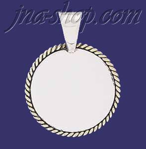 Sterling Silver Circle w/Rope Engravable Charm Pendant