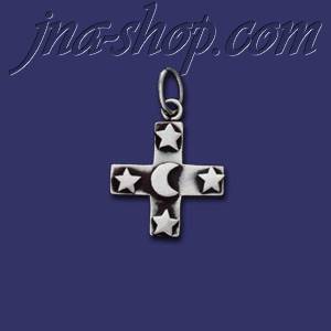 Sterling Silver Cross w/Moon & Stars Charm Pendant