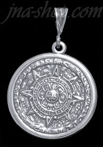 Sterling Silver Aztec Sun Calendar Pendant 37mm