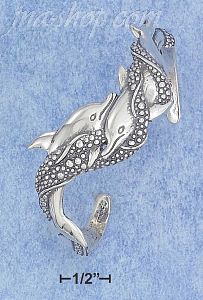 Sterling Silver SATIN & DC DOUBLE SWIMMING DOLPHIN CUFF BRACELET