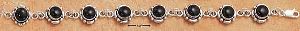 Sterling Silver 7-7.5" ADJ FLOWER CONCHO ONYX LINK BRACELET