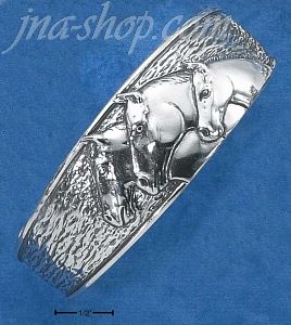 Sterling Silver 22MM WIDE TEXTURED CUFF BRACELET W/ THREE HORSEH