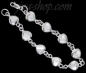 Sterling Silver 7" FLATBACK MOTHER OF PEARL HEART LINK BRACELET