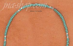 Sterling Silver 9" SILVER & TURQUOISE COLORED PONY BEAD ANKLET