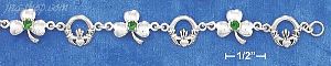 Sterling Silver 7" ALTERNATING CLADDAGH & SHAMROCK WITH GREEN GL