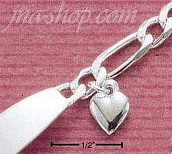 Sterling Silver 7" FIGAROA ID BRACELET W/ PUFF HEART