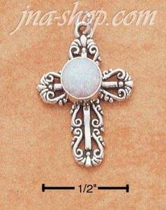 Sterling Silver FANCY FILIGREE W/SYNTHETIC OPAL CROSS CHARM