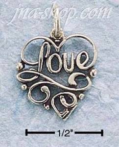 Sterling Silver SCROLLED "LOVE" W/ IN OPEN HEART CHARM