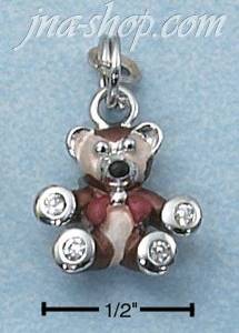 Sterling Silver ENAMEL 3D LITTLE BROWN BEAR W/ CLEAR CZ PAWS CHA